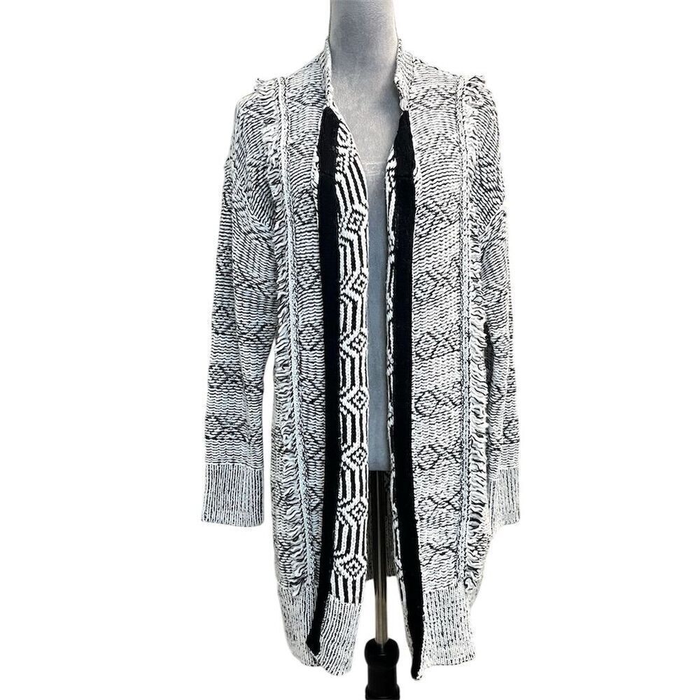 GAP Black Geometric Wool Knit Open Front Cardigan Sweater S Cozy Cottagecore